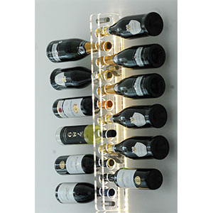 clear wall mounted wine rack display unit with led lighting